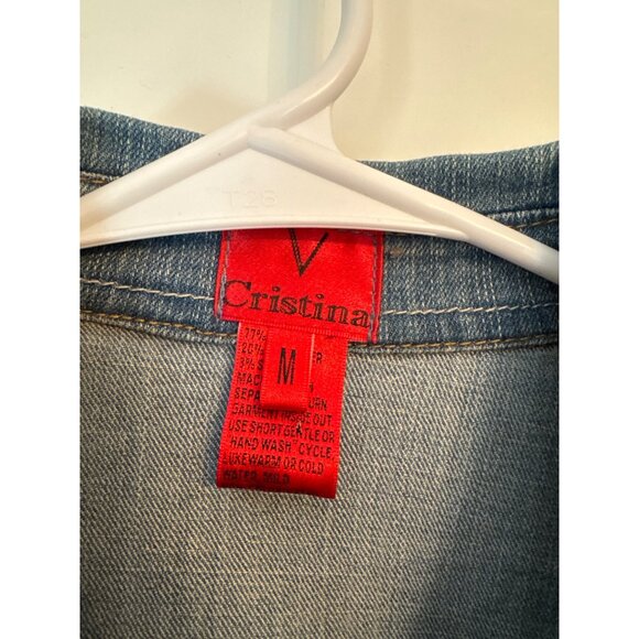 V Cristina Star Embellished Denim Jacket Medium Rhinestone Buttons Comfort - Picture 3 of 6